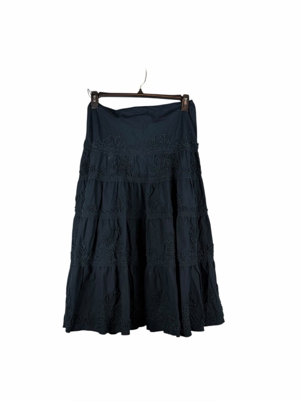 Nicole Fahri Navy Embroidered Tiered Midi Skirt Size US 6